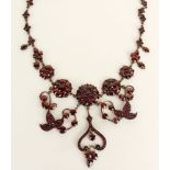 Delicate Victorian Garnet and Silver Pendant Necklace. Unsigned. Very Small Break and Loss of One