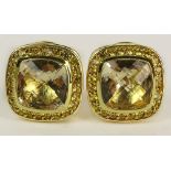 Pair of David Yurman 18 Karat Yellow Gold, Yellow Diamond and Citrine Earrings. Citrines Measure