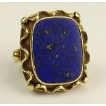 Antique 18 Karat Yellow Gold and Lapis Lazuli Ring. Signed 750. Good Antique Condition. Ring Size 5.