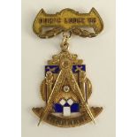 Vintage 14 Karat Yellow Gold, Diamond and Enamel Masonic Medal, Doric Lodge 86. Signed 14K.