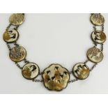 Antique Japanese Satsuma Porcelain Medallion Necklace with 14 Medallions ranging in Size from 1-3/