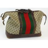 Vintage Gucci Monogram Canvas Tote. Used Condition, Wear to Leather, Staining to Lining. Measures