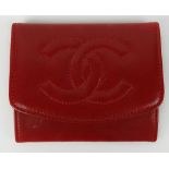 From a Palm Beach Socialite, A Chanel Red Leather Coin Purse With  Stitched CC Logo. Fabric