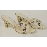 From a Palm Beach Socialite, A Pair of Women's Chanel Printed Fabric Criss-cross Strap Mules. Size