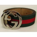 Men's Vintage Gucci Leather and Fabric Belt. Model #114984.95.38. Made in Italy. Very Good Condition