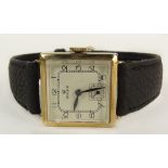 Rolex Art Deco Yellow Gold Square Manual Movement Watch with Leather Strap. Signed 375 57202 to Case