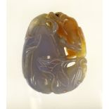 GIA Certified 189.45 Carat 18th Century or Earlier Chinese Violet/Blue and Brown Chalcedony Carving.