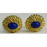 Men's Tiffany & Co 18 Karat Yellow Gold and Lapis Lazuli Cufflinks. Signed.   Good Condition or