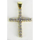 Lady's Mayor's Jewelers approx. 1.65 Carat Round Cut Diamond and 18 Karat Yellow Gold Cross Pendant.