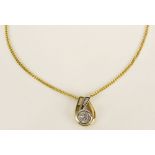 Lady's vintage approx. 1.0 carat diamond and 14 karat yellow gold pendant necklace. Signed 14K.