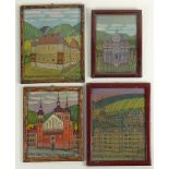 Nikifor Krynicki, Polish/Ukrainian (1895-1968) Lot of Four (4) Watercolor/Gouache on Paper.