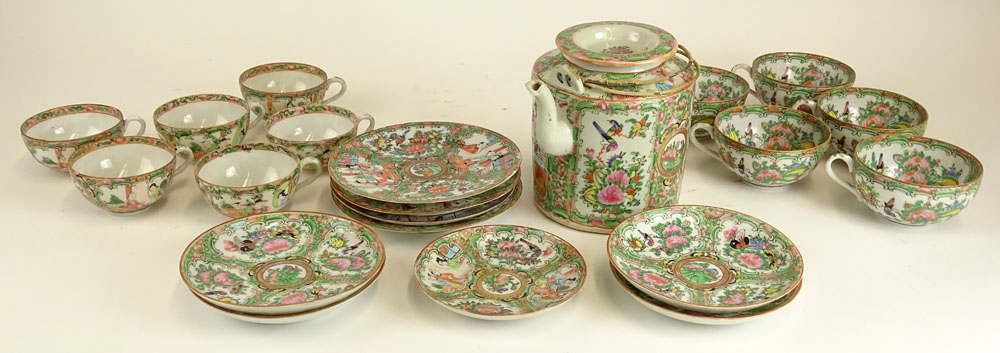 Thirteen (13) piece Rose Medallion Chinese Import Porcelain Partial Tea Service. This Lot includes 5