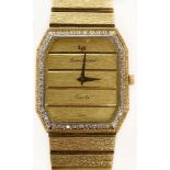 Man's Vintage Lucien Picard 14 Karat Yellow Gold Quartz Bracelet Watch with Bezel accented with