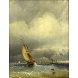 after: Ivan Konstantinovich Aivazovsky, Russian (1817-1900) oil on canvas, "Sailing to Harbor".