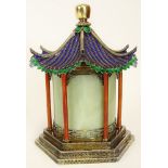 Mid 20th Century Chinese Silver, Jade and Enamel, Temple Style Box. Stamped Silver. Good