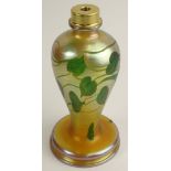 Antique Tiffany Favrile Iridescent Glass Lamp Base. Gold Luster Decorated with Leaf and Vine