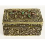 Mid 20th Century Chinese Gold Washed Silver, Hardstone and Enamel Box. Stamped Silver. Good