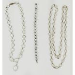 Three piece vintage moonstone and silver tone metal suite including two necklaces and one