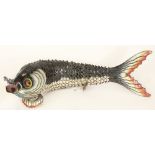 Mid 20th Century Chinese Articulated Enameled Silver Fish. Unsigned. Good Condition. Measures 14