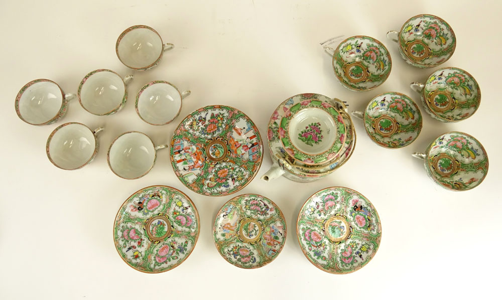 Thirteen (13) piece Rose Medallion Chinese Import Porcelain Partial Tea Service. This Lot includes 5 - Image 2 of 3