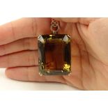 Unusually Large 157 Carat Brown Topaz and 14 Karat Yellow Gold Lady's Pendant. Unsigned. Very Good