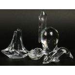 Lot of four (4) Crystal Animal Figurines. Includes Baccarat Pelican, 6-1/2 Inches; Daum France