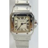 AIG Certified Cartier Stainless Steel Santos Wristwatch. Swiss quartz movement. Very Good Condition.