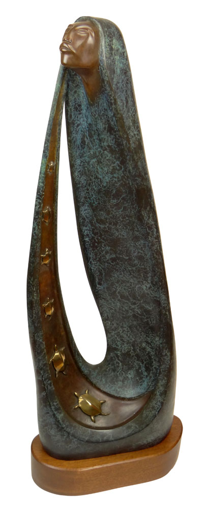 Bruce LaFountain, American (1961 - ) Bronze on Wood Base. "Women With Turtles" Signed B.
