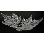 Lalique France frosted and clear crystal centerpiece in the "Chene" pattern. Etched signature to