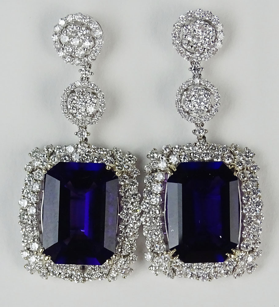 Pair of lady's approx. 22.0 carat gem quality emerald cut amethyst, 6.50 carat round cut diamond and