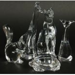 Lot of five (5) Baccarat Crystal Animal Figurines. Includes Giraffe, 7-1/4 Inches (chip on ear);