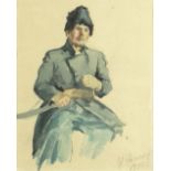 attributed to: Il'ya Repin Ukrainian-Russian (1844-1930) Watercolor on Paper "Cossack" Circa 1894.