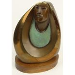 Bruce LaFountain, American (1961 - ) Bronze on Wood Base. "Native Woman" Signed B. LaFountain 19/