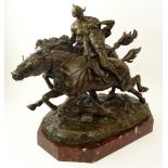 Ernest Dagonet, French (1856-1926) Large Bronze Sculpture Group with Marble Base "Medieval