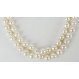 Lady's vintage double strand pearl necklace with antique Edwardian approx. 1.20 carat European cut