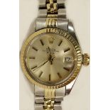 Lady's Circa 1977 Rolex Stainless Steel and 14 Karat Yellow Gold Datejust Watch with Jubilee