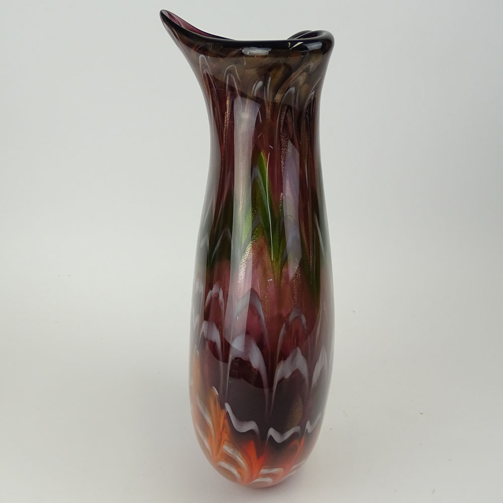 Vintage Art Glass Vase. Possibly Murano. Multi-colored with metallic flakes. Unsigned. Good - Image 5 of 6
