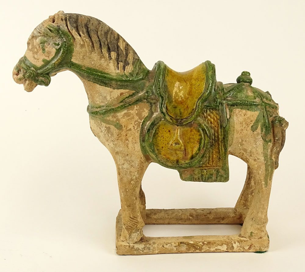 Chinese Ming Dynasty (1368-1644) Partially Glazed Pottery Figure Of A Saddled Horse. The molded - Image 4 of 7