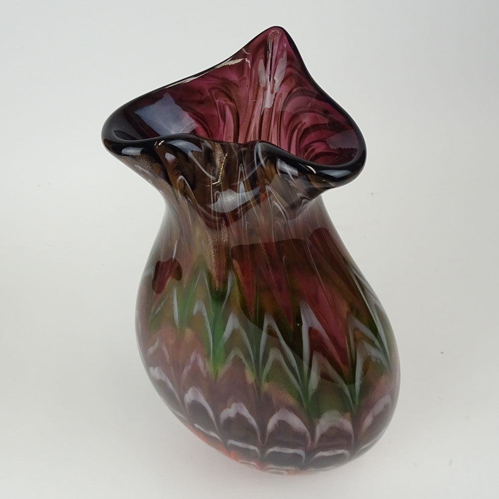Vintage Art Glass Vase. Possibly Murano. Multi-colored with metallic flakes. Unsigned. Good - Image 4 of 6