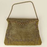 Vintage French Beaded Purse. Unsigned. Wear, Bend to Hinge or else Good Condition. Measures 6-1/2