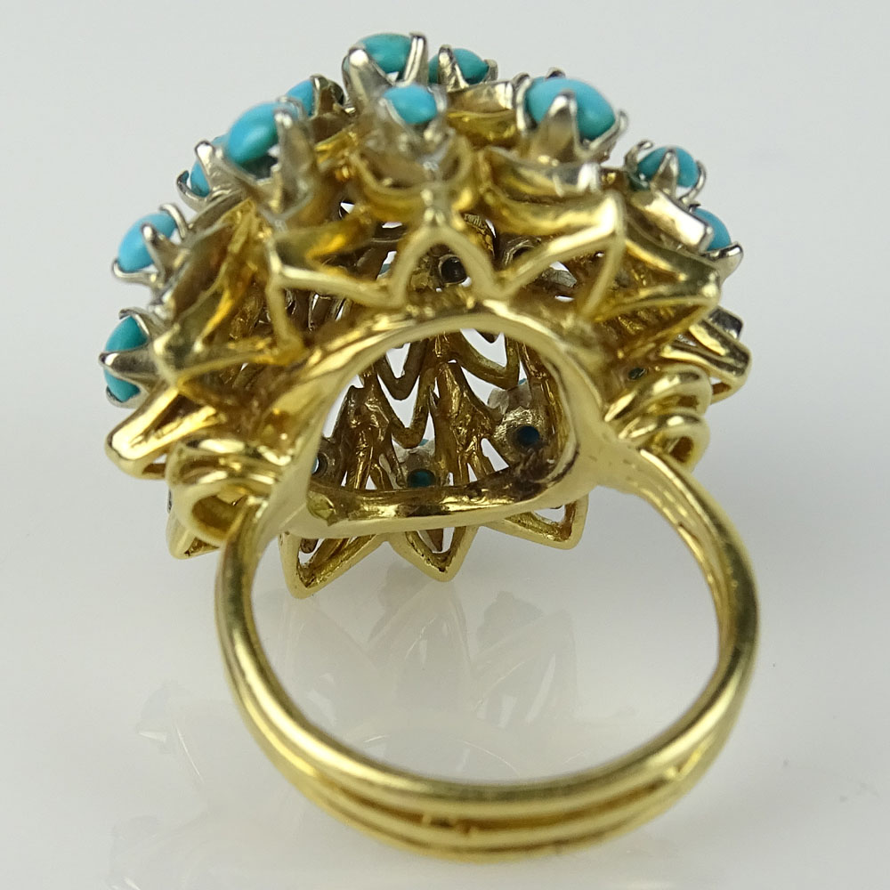 Lady's Vintage 18 Karat Yellow Gold, Single Cut Diamond and Turquoise Cluster Ring. Unsigned. Good - Image 4 of 6