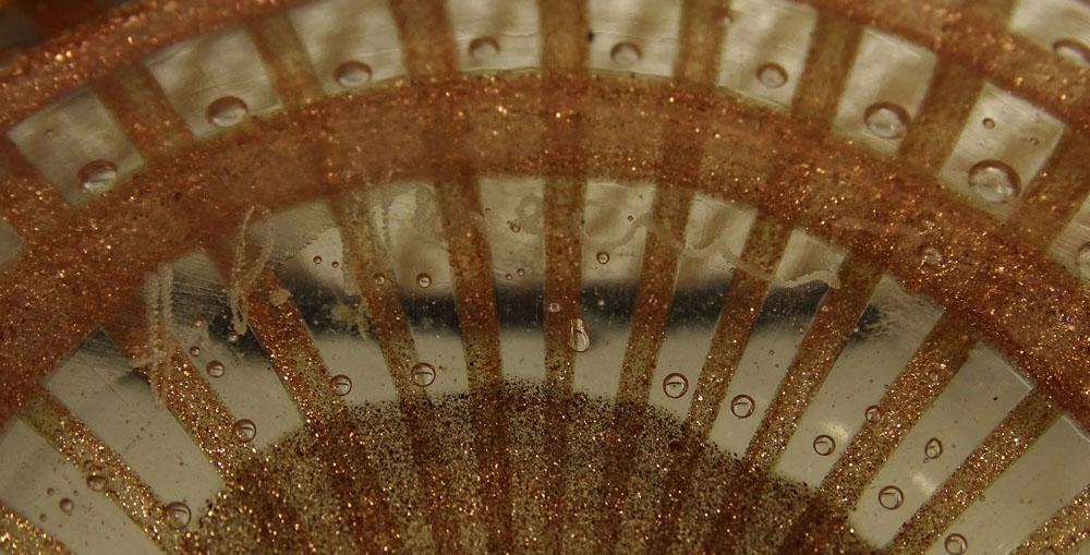 Vintage Venini Art Glass Bowl. Metallic flecked geometrical design with controlled bubbles. Black - Image 6 of 6