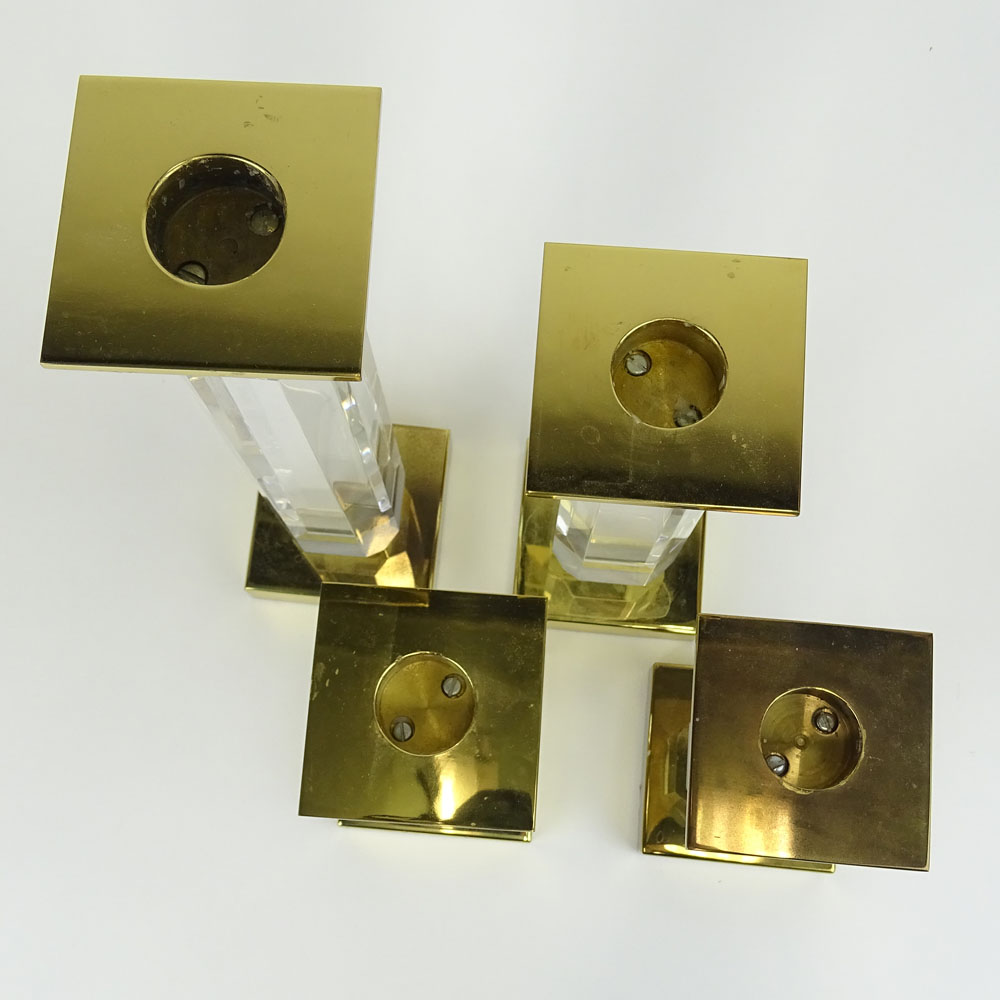 Charles Hollis Jones Four (4) Piece Suite of Pedestal Style, Beveled Lucite and Brass - Image 2 of 3