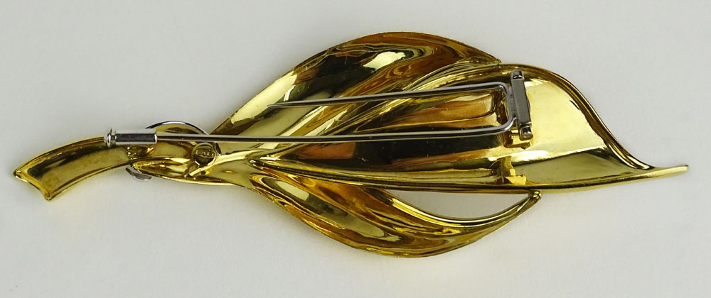 Lady's Vintage 18 Karat Yellow Gold Leaf Brooch with Small accent Diamonds. Signed 750. Minor - Image 2 of 3