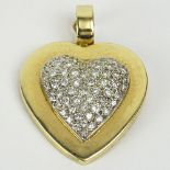 Lady's Vintage Pave Set Diamond and 14 Karat Yellow Gold Heart Pendant. Diamonds. H-I color, SI