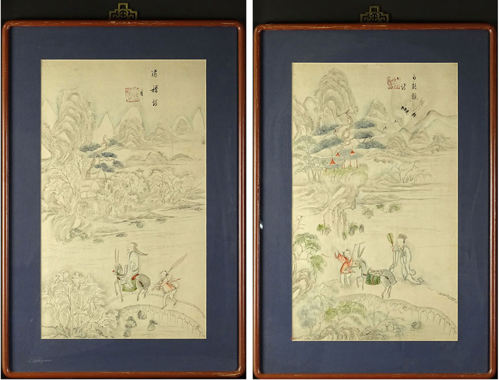 Pair of 19th C Korean School Water Colors "Tales Of Enlightenment' Titled cipher upper center or - Image 2 of 4