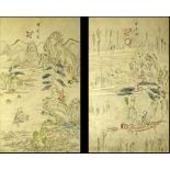 Pair of 19th C Korean School Water Colors "Tales Of Enlightenment' Titled cipher upper center or