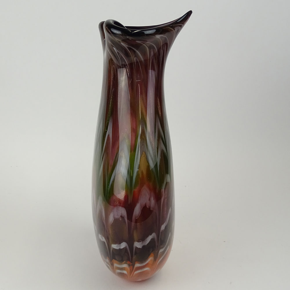 Vintage Art Glass Vase. Possibly Murano. Multi-colored with metallic flakes. Unsigned. Good - Image 2 of 6