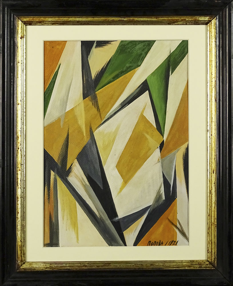 attributed to: Liubov Popova, Russian (1889-1924) Gouache on Cardboard "Rayonist Composition" Signed - Image 2 of 4