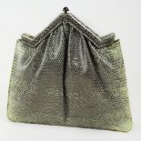 Judith Leiber Snakeskin Shoulder bag with Silver Tone Metal and Diamond Simulant Clasp. Signed. Good